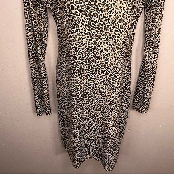 Size 8/10 Leopard Print Dress Long Sleeve Cold Shoulder Style Goth Retro Punk - Picture 5 of 13